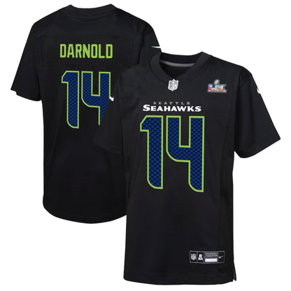 Youth Seahawks “Darnold 14” Super Bowl LX Blackout Game Jersey