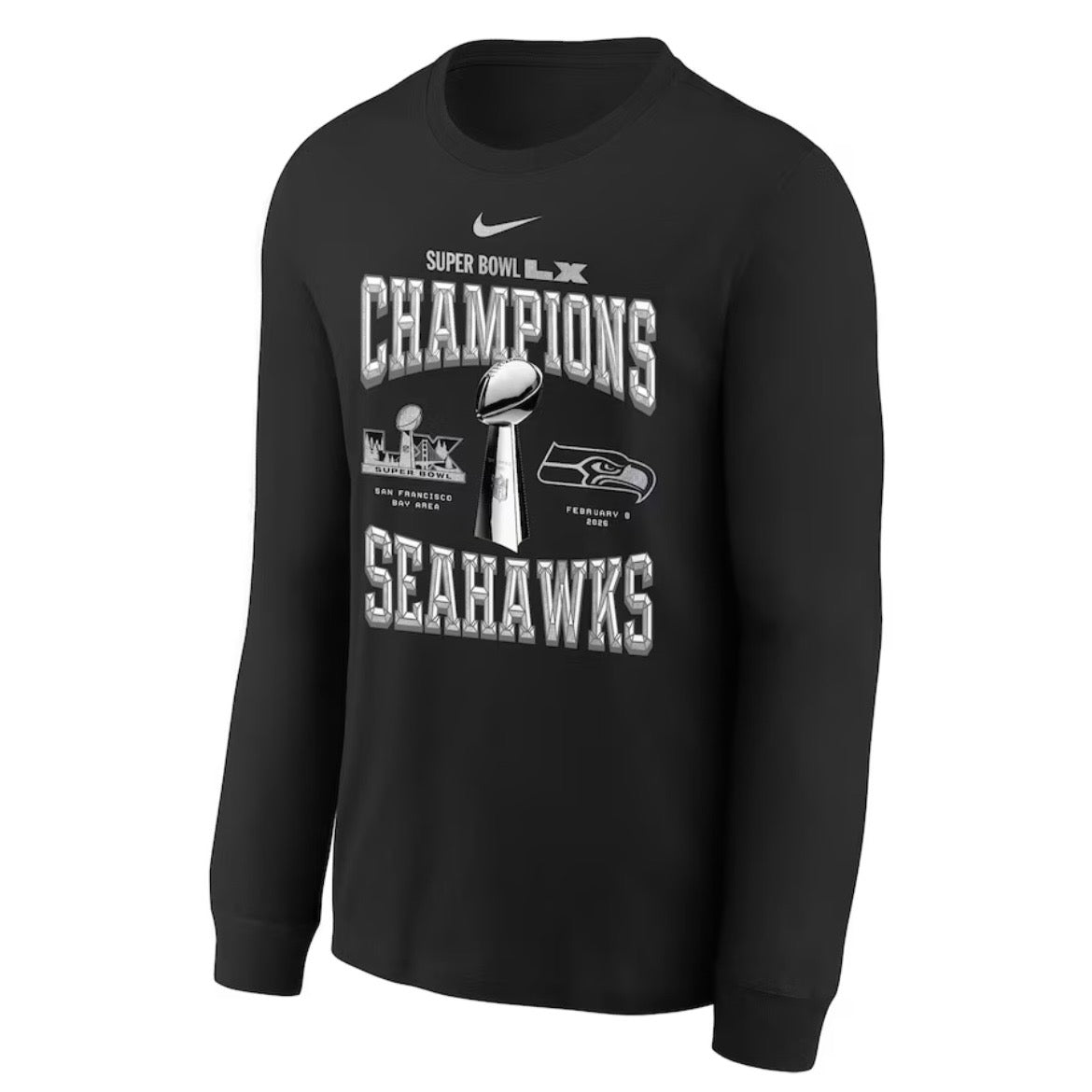 Youth Seahawks Super Bowl LX ChampionsTrophy Collection Black Long Sleeve Tee