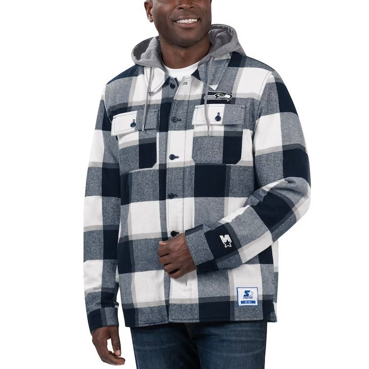 Seahawks Starter Plaid Full Zip Hooded Sweatshirt