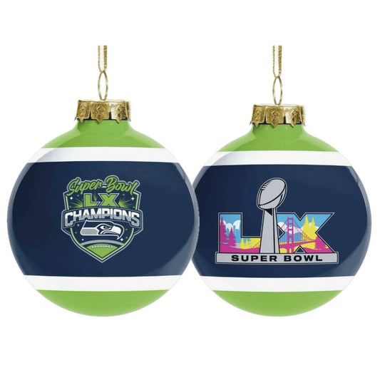 Seahawks Super Bowl LX Champions Glass Ornament