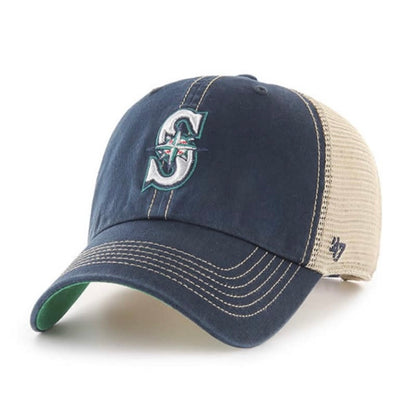 Mariners Navy Stitched Trucker Snapback Hat