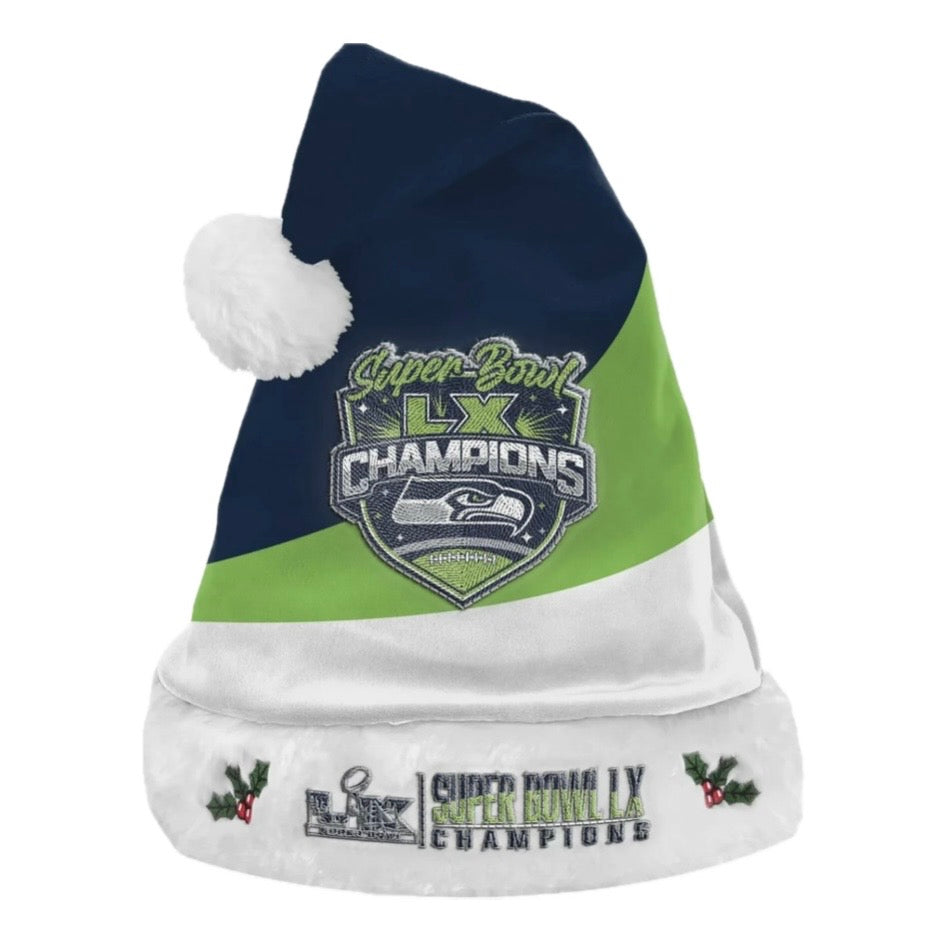Seahawks Super Bowl LX Champions Santa Hat