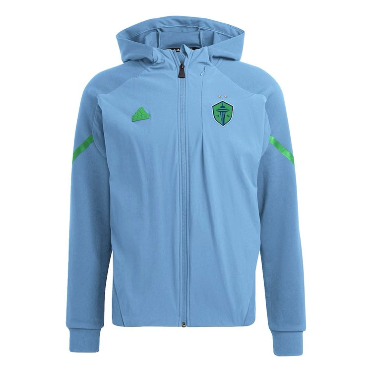 Sounders Official 2024 Player Travel Full-Zip Hooded Jacket