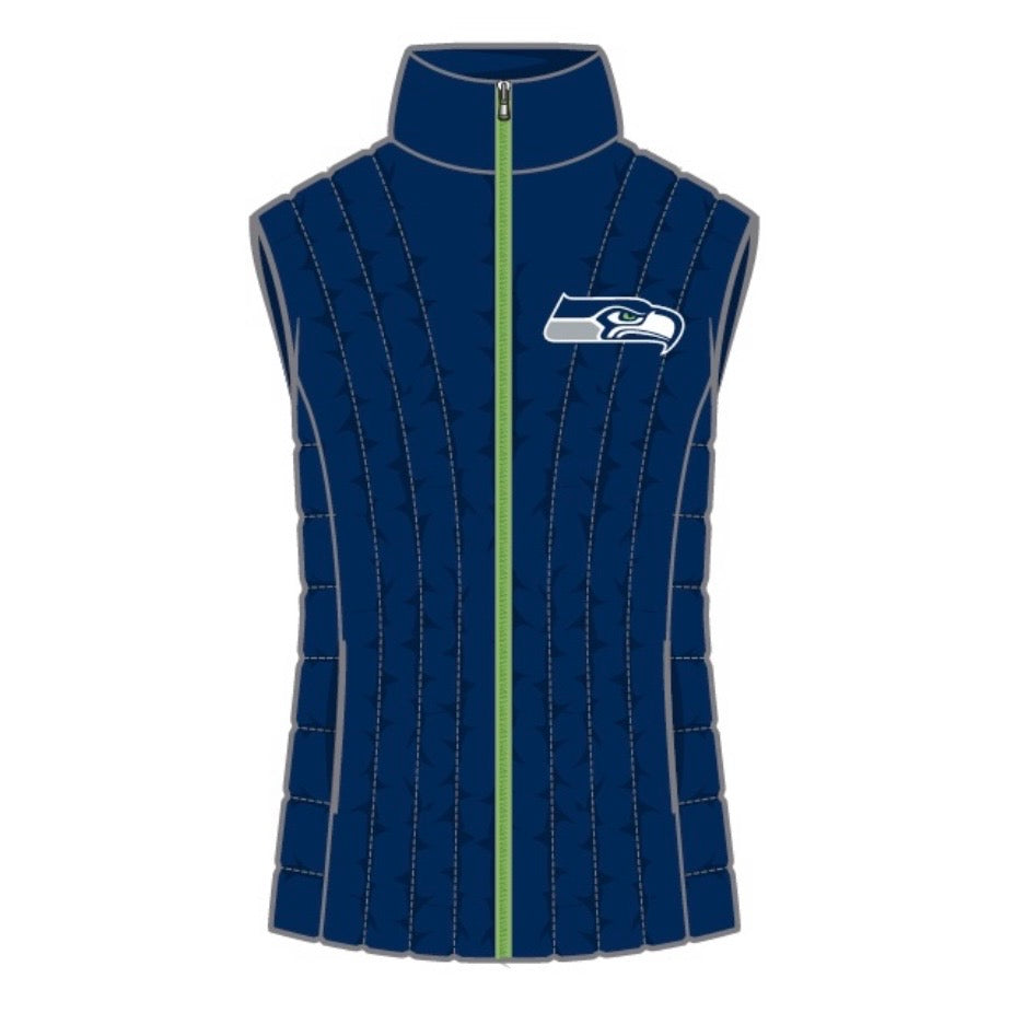 Women’s Seahawks Navy Puffer Full Zip Vest