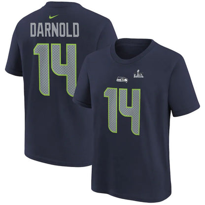 Youth Seahawks "Darnold 14" Super Bowl LX Navy Player Tee