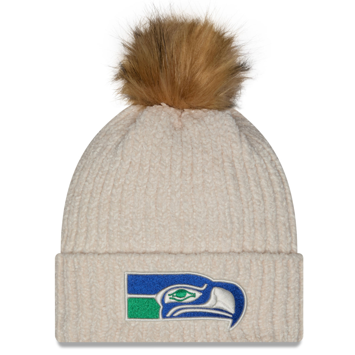 Women’s Seahawks Retro Frosty White Cuffed Knit Pom Beanie