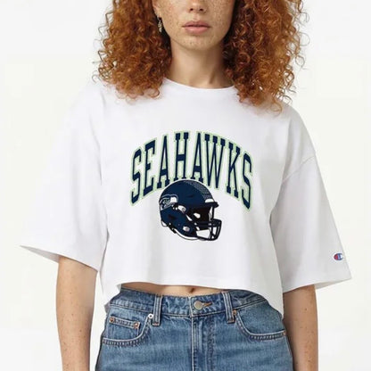 Women's Seahawks Helmet Graphic Cropped Tee