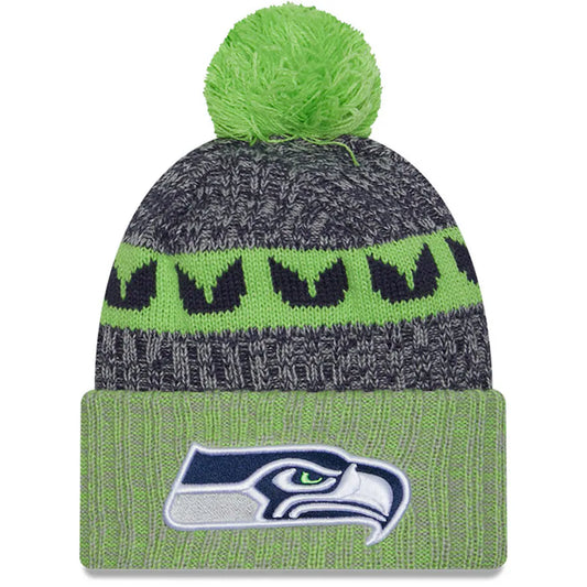 Youth Seahawks 2023 Official Sideline Lime Cuffed Knit Pom Beanie