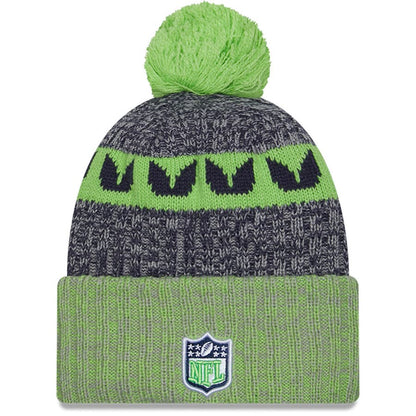 Youth Seahawks 2023 Official Sideline Lime Cuffed Knit Pom Beanie